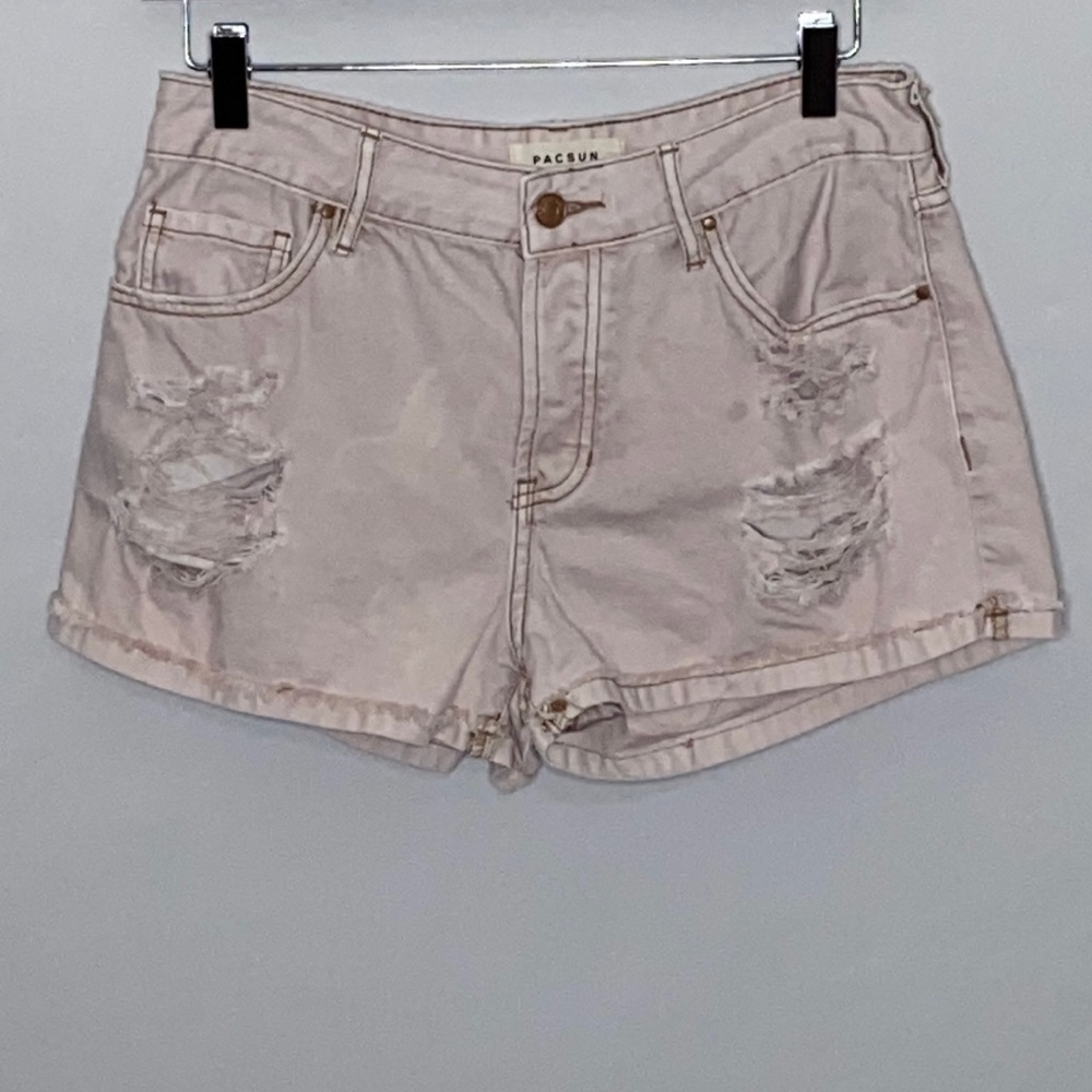 PacSun Button Fly Mid Rise Denim Shorts in Blush